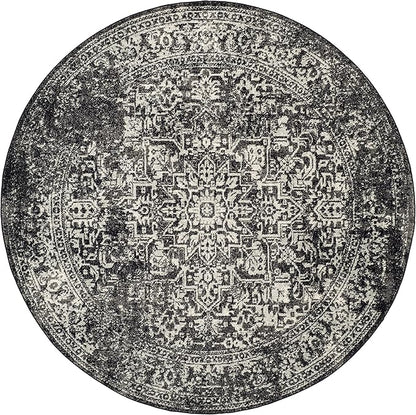 SAFAVIEH Evoke Collection Area Rug - 3' Round, Black & Grey, Distressed Design, Non-Shedding & Easy to Clean, Ideal for Foyer, Bedroom, Accent Space (EVK256R)