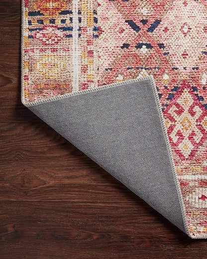 Loloi Layla Collection LAY-15 Magenta/Multi 5'-0" x 7'-6" .13" Thick Area Rug, Soft, Durable, Vintage Inspired, Distressed, Low Pile, Non-Shedding, Easy Clean, Printed, Living Room Rug