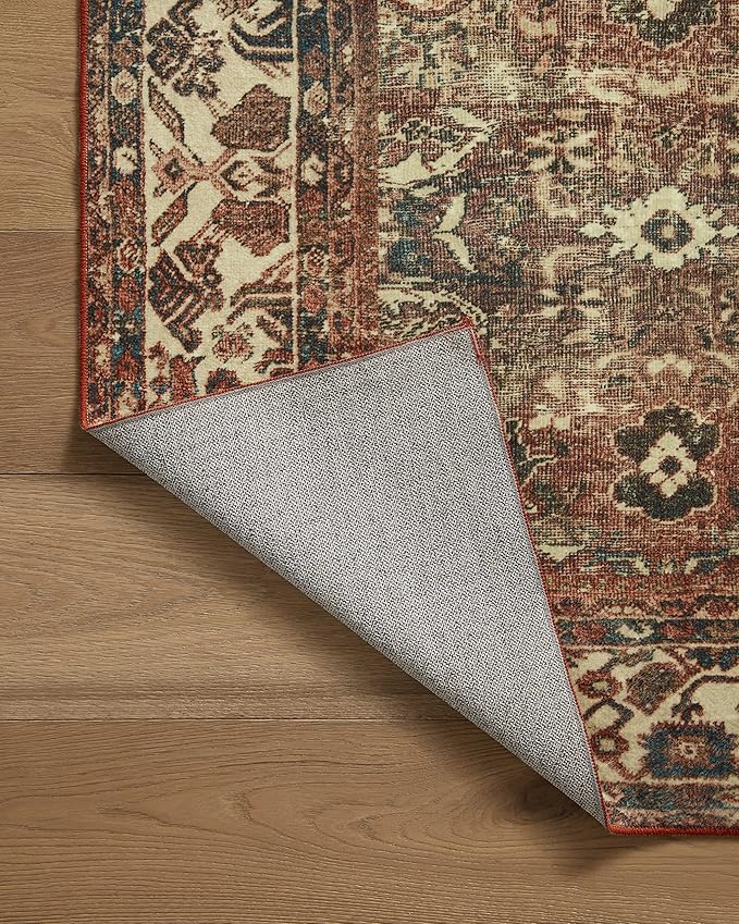 Loloi Magnolia Home by Joanna Gaines Banks Collection BAN-04 Brick/Ivory 5'-0" x 7'-6", .13" Pile Height, Machine Washable, Area Rug