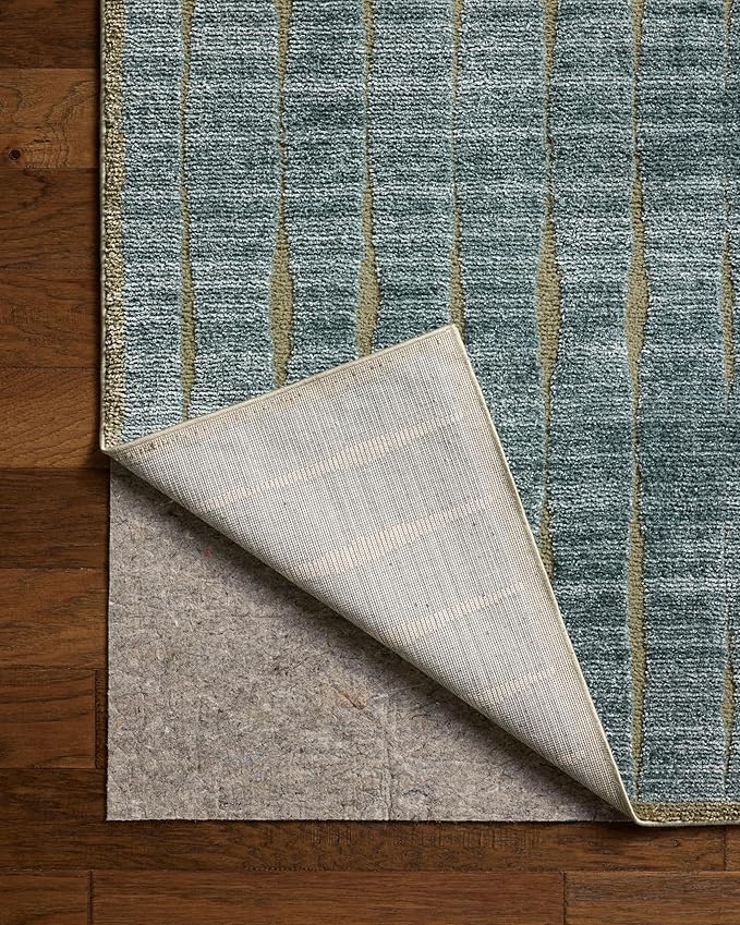 Loloi Chris Loves Julia Calvin Collection CLV-02 Ocean/Olive 3'-6" x 5'-6" Accent Rug Checkered Neutral Soft Living Room Bedroom Carpet