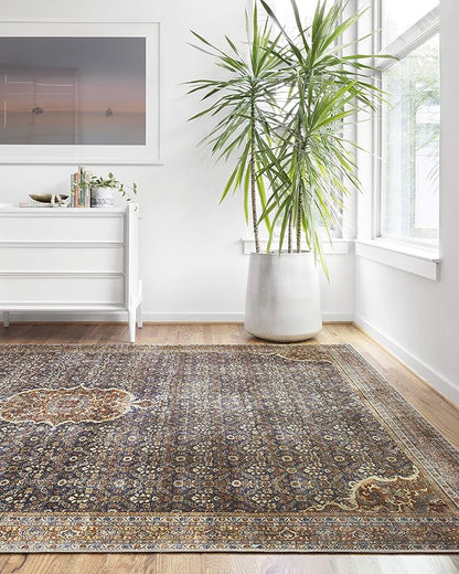 Loloi Layla Collection LAY-09 Cobalt Blue/Spice 2'-0" x 5'-0" .13" Thick Accent Rug, Soft, Durable, Vintage Inspired, Distressed, Low Pile, Non-Shedding, Easy Clean, Printed, Living Room Rug