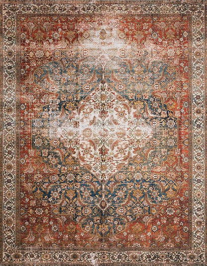 Loloi Layla Collection LAY-05 Ocean/Multi 3'-6" x 5'-6" .13" Thick Accent Rug, Soft, Durable, Vintage Inspired, Distressed, Low Pile, Non-Shedding, Easy Clean, Printed, Living Room Rug