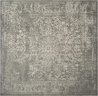 SAFAVIEH Evoke Collection Area Rug - 5'3" Square, Silver & Ivory, Distressed Design, Non-Shedding & Easy to Clean, Ideal for Living Room, Bedroom, Dining Space (EVK256S)