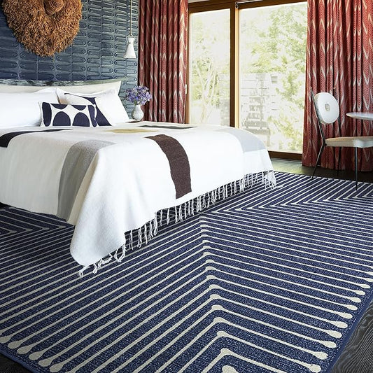 RUGGABLE x Jonathan Adler Machine Washable Modern Area Rug – Inkdrop Lapis Blue 8x10, Stain-Resistant, Non-Slip – Large Rugs for Living Room, Bedroom, Hallway, Entryway & Office–with Cushioned Pad