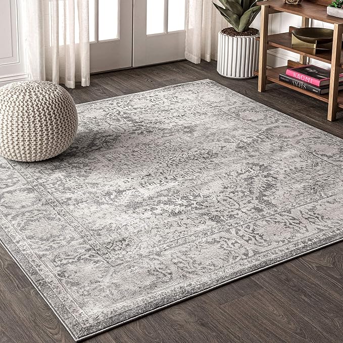 JONATHAN Y Modern Vintage Medallion Light Gray 9x9 Square Indoor Area Rug, Country, Floral, Easy-Cleaning for Living Room, Bedroom, Kitchen, Pet Friendly, Non-Shedding (MDP100A-9SQ)