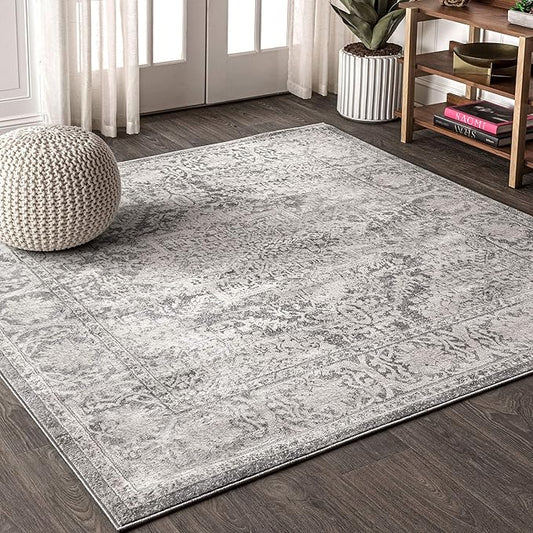 JONATHAN Y Modern Vintage Medallion Light Gray 9x9 Square Indoor Area Rug, Country, Floral, Easy-Cleaning for Living Room, Bedroom, Kitchen, Pet Friendly, Non-Shedding (MDP100A-9SQ)
