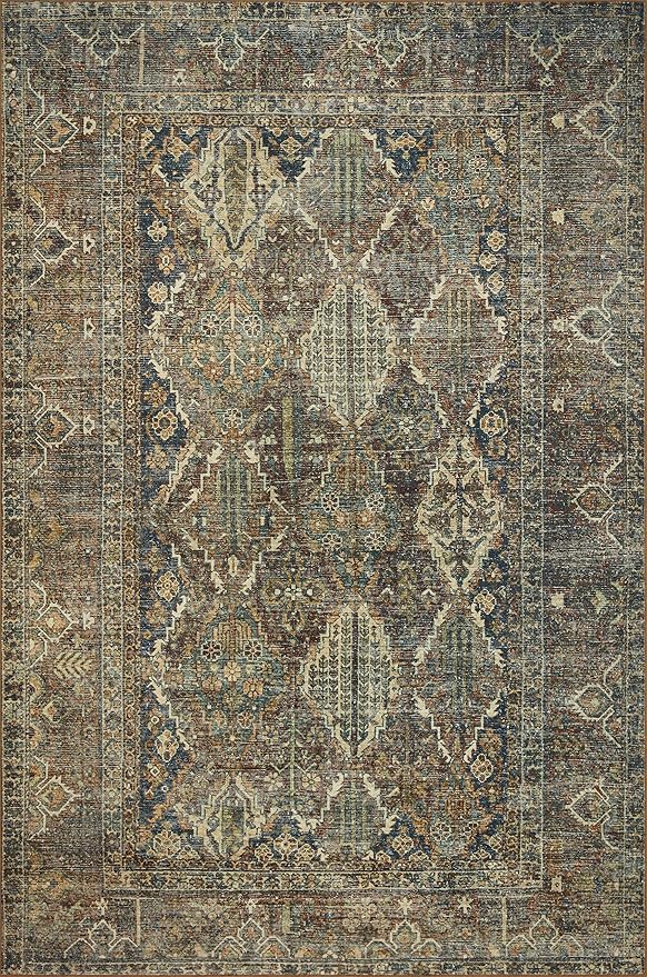 Loloi Magnolia Home by Joanna Gaines Banks Collection BAN-05 Spice/Blue 7'-6" x 9'-6", .13" Pile Height, Machine Washable, Area Rug