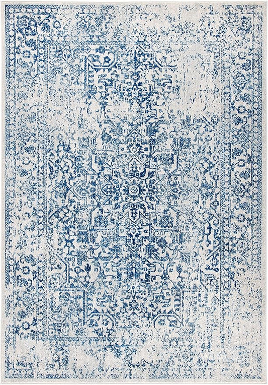 SAFAVIEH Area Rug 9x12 - Evoke Collection - Large - Ivory & Navy, Distressed Design, Non-Shedding & Easy to Clean, Ideal for Living Room, Bedroom, Dining Space (EVK256N)