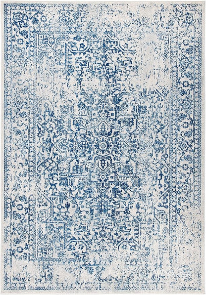 SAFAVIEH Evoke Collection 8' x 10' Ivory / Navy EVK256N Oriental Distressed Non-Shedding Living Room Bedroom Dining Home Office Area Rug