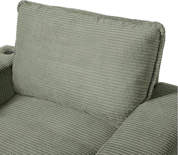 Christopher Knight Home Zoe Oversized Chaise Lounge Chair Indoor with Cup Holders & USB Charging Port, Corduroy Upholstered Sofa Bed + Ottoman with Storage, Comfy Deep Seat Sleeper Sofa Chair, Green