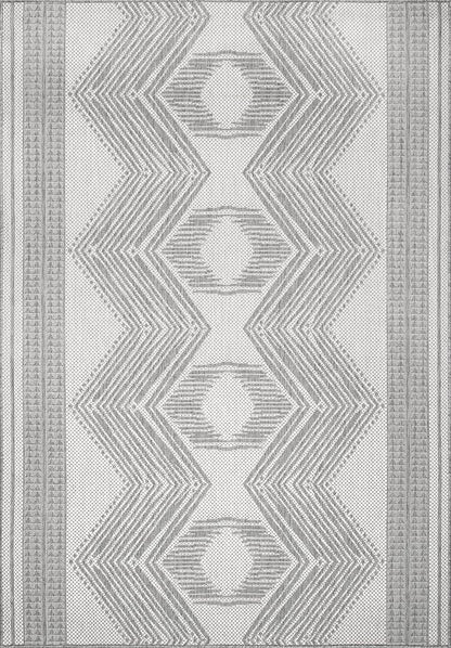 nuLOOM 2' x 3' Outdoor Tribal Geometric Area Rug, Stain Resistant, Weather Resistant, High Traffic, Patio, Balcony, Outside, Ranya Light Grey
