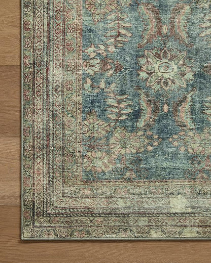 Loloi Magnolia Home by Joanna Gaines Banks Collection BAN-01 Ocean/Spice 2'-3" x 3'-9" .13" Pile Height, Machine Washable, Accent Rug
