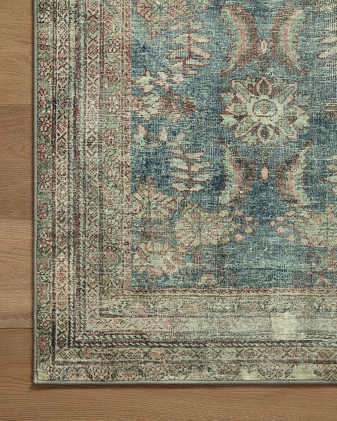Loloi Magnolia Home by Joanna Gaines Banks Collection BAN-01 Ocean/Spice 5'-0" x 7'-6", .13" Pile Height, Machine Washable, Area Rug