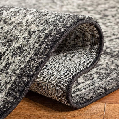 SAFAVIEH Evoke Collection Area Rug - 3' Round, Black & Grey, Distressed Design, Non-Shedding & Easy to Clean, Ideal for Foyer, Bedroom, Accent Space (EVK256R)
