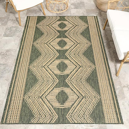 nuLOOM 6' 7" x 9' Outdoor Tribal Geometric Area Rug, Stain Resistant, Weather Resistant, High Traffic, Patio, Balcony, Outside, Ranya Green