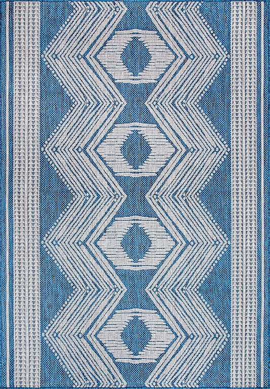 nuLOOM 8' x 10' Outdoor Tribal Geometric Area Rug, Stain Resistant, Weather Resistant, High Traffic, Patio, Balcony, Outside, Ranya Blue