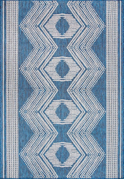 nuLOOM 9'6" x 12' Outdoor Tribal Geometric Area Rug, Stain Resistant, Weather Resistant, High Traffic, Patio, Balcony, Outside, Ranya Blue