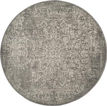 SAFAVIEH Evoke Collection Area Rug - 3' Round, Silver & Ivory, Distressed Design, Non-Shedding & Easy to Clean, Ideal for Foyer, Bedroom, Accent Space (EVK256S)