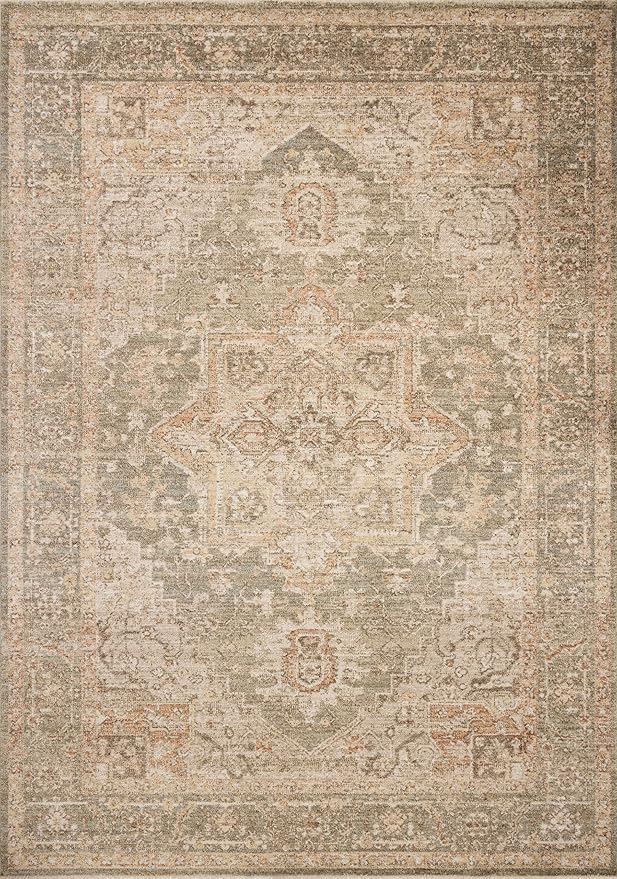 Loloi Chris Loves Julia Palma Collection PLM-08 Olive/Spice 5'-3" x 7'-6" Fringe Area Rug Vintage Style Boho Living Room Bedroom Carpet