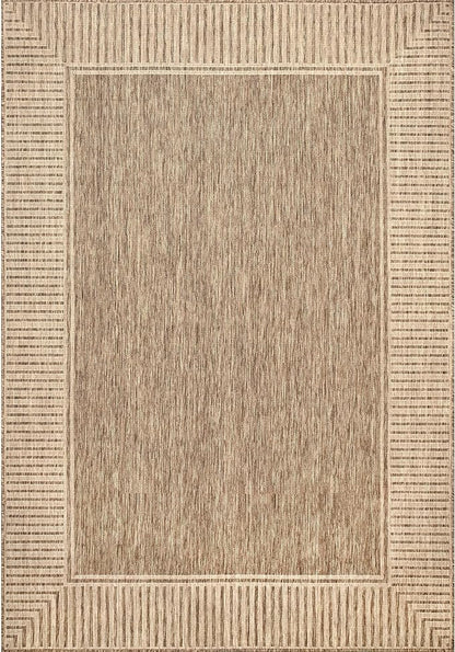 nuLOOM 5' x 8' Outdoor Area Rug, Casual Design With Striped Border, Stain Resistant, Highly Durable, For Patio, Balcony, Bedroom, Living Room, Dining Room, Bathroom, Light Brown