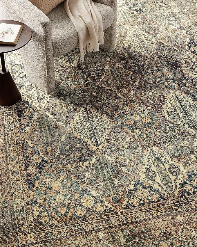 Loloi Magnolia Home by Joanna Gaines Banks Collection BAN-05 Spice/Blue 2'-0" x 5'-0" .13" Pile Height, Machine Washable, Accent Rug
