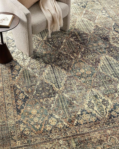Loloi Magnolia Home by Joanna Gaines Banks Collection BAN-05 Spice/Blue 2'-0" x 5'-0" .13" Pile Height, Machine Washable, Accent Rug