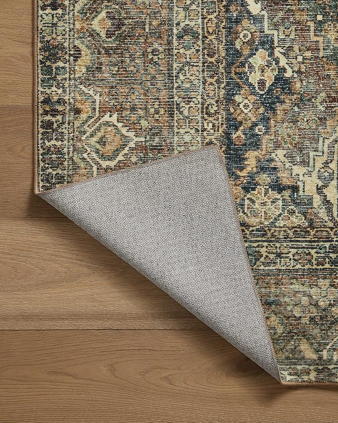 Loloi Magnolia Home by Joanna Gaines Banks Collection BAN-05 Spice/Blue 8'-6" x 11'-6", .13" Pile Height, Machine Washable, Area Rug