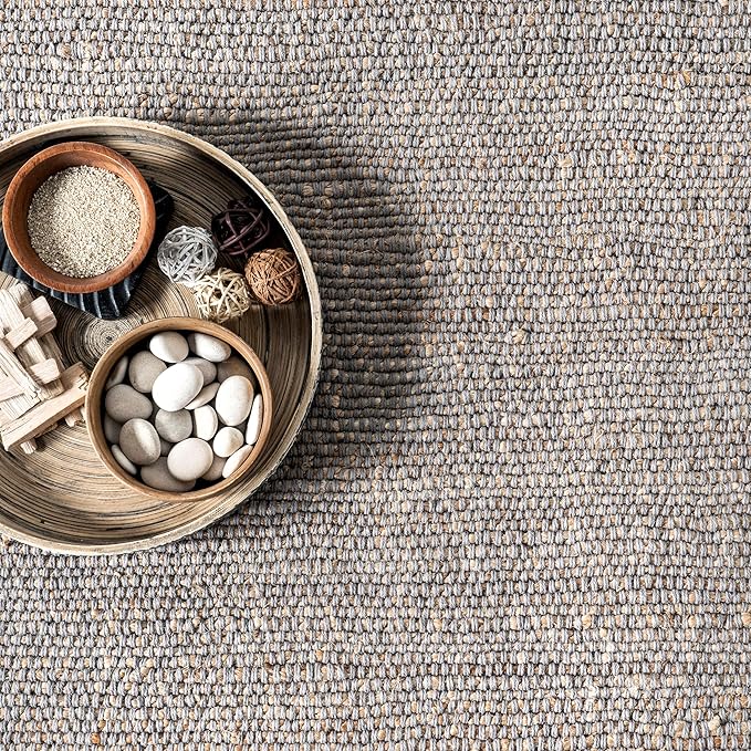 nuLOOM 2'6" x 6' Elfriede Jute & Cotton Hand Woven Area Rug, Elfriede Grey, Solid Rustic Farmhouse Style, Weaved Design, Natural Fiber, for Bedroom, Living Room, Dining Room, Hallway, Office, Entryway