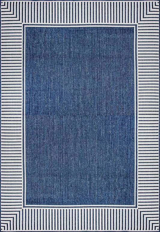 nuLOOM 3'6" x 5' Outdoor Area Rug, Casual Design With Striped Border, Stain Resistant, Highly Durable, For Patio, Balcony, Bedroom, Living Room, Dining Room, Bathroom, Navy