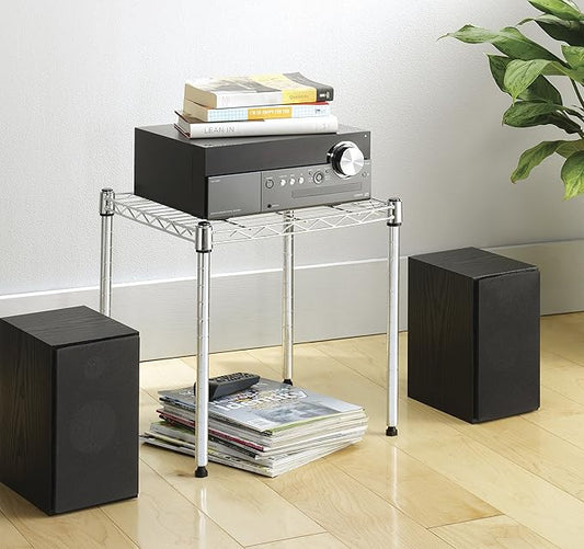 Whitmor Wire Shelving Unit, Metal Storage Shelves, Stacking Shelf with Basket, Easy Assembly Home Organizer for Pantry, Kitchen, Garage, Plant