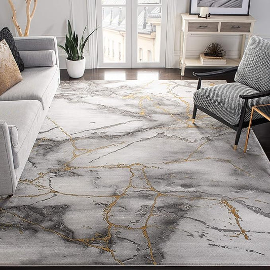 SAFAVIEH Craft Collection X-Large Area Rug - 12' x 15', Grey & Gold, Modern Abstract Design, Non-Shedding & Easy Care, Ideal for High Traffic Areas in Living Room, Bedroom (CFT877F)