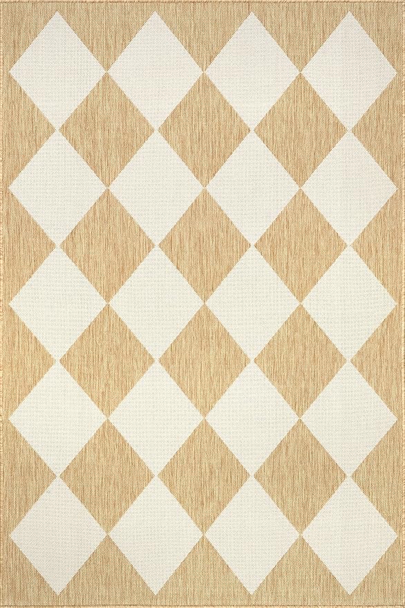 nuLOOM 9'6" x 12' Outdoor Performance Area Rug, Stain Resistant, Weather Resistant, High Traffic, Patio, Balcony, Outside, Sabina Tan