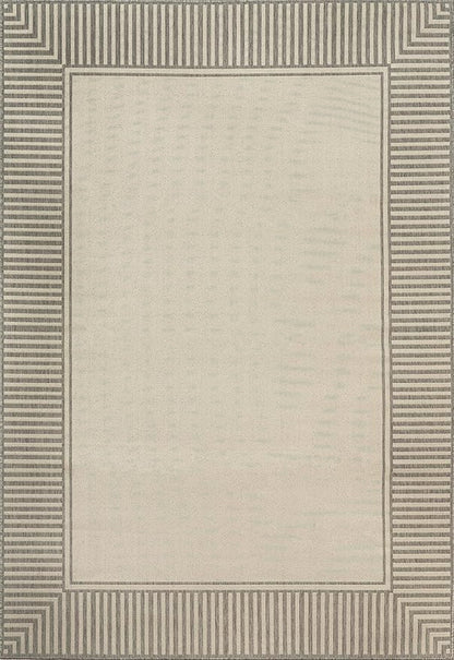 nuLOOM 4' x 6' Outdoor Area Rug, Casual Design with Striped Border, Stain Resistant, Highly Durable, for Patio, Balcony, Bedroom, Living Room, Dining Room, Bathroom, Light Grey