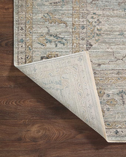 Loloi Magnolia Home by Joanna Gaines Millie Collection MIE-02 Sky/Gold 9'-6" x 9'-6", .25" Pile Height, Round Area Rug