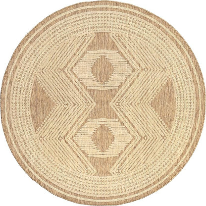 nuLOOM Ranya Light Brown/Ivory, 8' Round, Tribal Geometric, Soft and Cozy, High Traffic, Stain Resistant, Easy Clean, Durable Area Rug for Indoor/Outdoor Patio, Deck, Porch, Garden, Courtyard