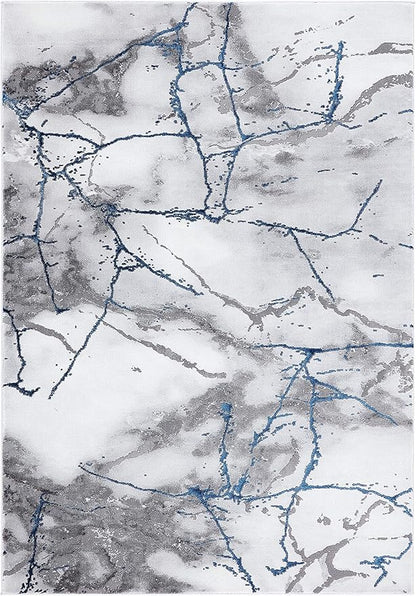 SAFAVIEH Craft Collection Accent Rug - 2'7" x 5', Ivory Grey & Blue, Modern Abstract Design, Non-Shedding & Easy Care, Ideal for High Traffic Areas in Entryway, Living Room, Bedroom (CFT877M)