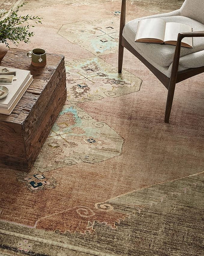 Loloi Magnolia Home by Joanna Gaines Sinclair Collection SIN-06 Clay/Tobacco 2'-3" x 9'-6", .25" Pile Height, Machine Washable, Runner Rug