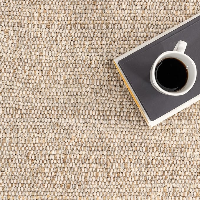 nuLOOM 8 Round Elfriede Jute & Cotton Hand Woven Area Rug, Natural, Solid Rustic Farmhouse Style, Weaved Design, Natural Fiber, For Bedroom, Living Room, Dining Room, Hallway, Office, Entryway