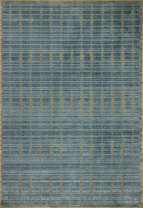 Loloi Chris Loves Julia Calvin Collection CLV-02 Ocean/Olive 3'-6" x 5'-6" Accent Rug Checkered Neutral Soft Living Room Bedroom Carpet