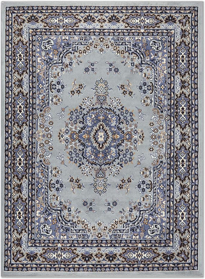 Home Dynamix Premium Sakarya Traditional Medallion Border Area Rug, Silver, 7'8"x10'7" Rectangle
