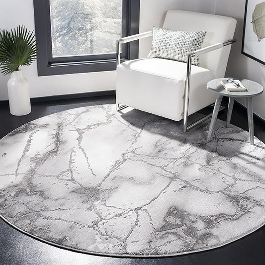 SAFAVIEH Craft Collection 4' Round Grey / Silver CFT877G Modern Abstract Non-Shedding Dining Room Entryway Foyer Living Room Bedroom Area Rug