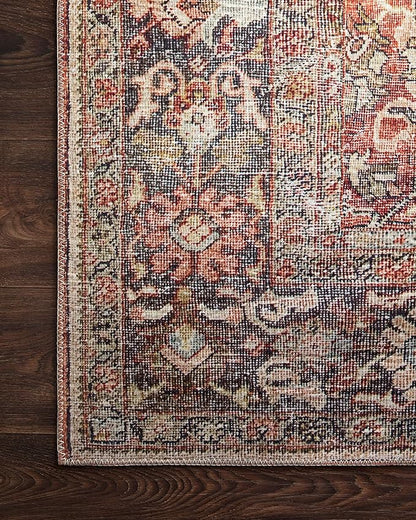 Loloi Layla Collection LAY-02 Spice/Marine 3'-6" x 5'-6" .13" Thick Accent Rug, Soft, Durable, Vintage Inspired, Distressed, Low Pile, Non-Shedding, Easy Clean, Printed, Living Room Rug