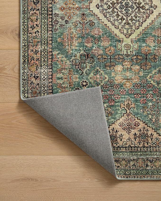 Loloi Magnolia Home by Joanna Gaines Sinclair Collection SIN-03 Turquoise/Multi 3'-6" x 5'-6", .25" Pile Height, Machine Washable, Accent Rug