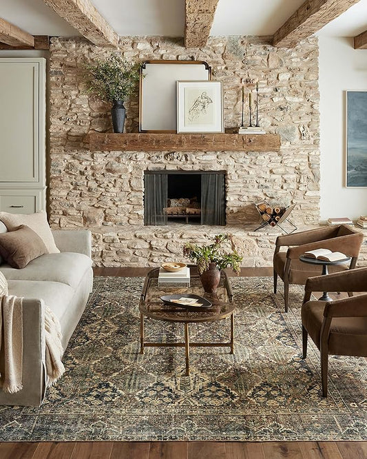 Loloi Magnolia Home by Joanna Gaines Banks Collection BAN-05 Spice/Blue 2'-0" x 5'-0" .13" Pile Height, Machine Washable, Accent Rug