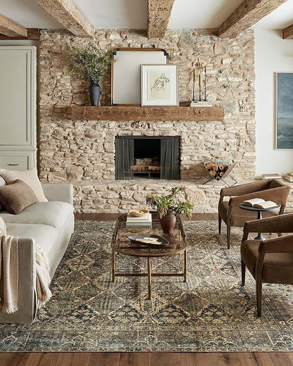 Loloi Magnolia Home by Joanna Gaines Banks Collection BAN-05 Spice/Blue 2'-3" x 3'-9" .13" Pile Height, Machine Washable, Accent Rug