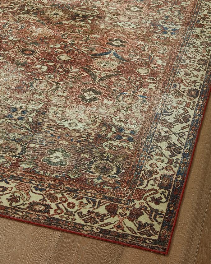 Loloi Magnolia Home by Joanna Gaines Banks Collection BAN-04 Brick/Ivory 5'-0" x 7'-6", .13" Pile Height, Machine Washable, Area Rug