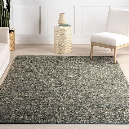 nuLOOM 5x8 Elfriede Jute & Cotton Hand Woven Area Rug, Green, Solid Rustic Farmhouse Style, Weaved Design, Natural Fiber, for Bedroom, Living Room, Dining Room, Hallway, Office, Entryway