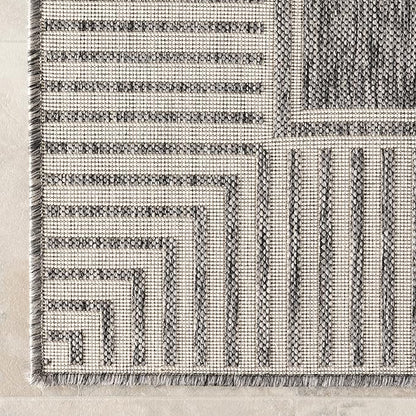 nuLOOM 4' x 6' Outdoor Area Rug, Casual Design with Striped Border, Stain Resistant, Highly Durable, for Patio, Balcony, Bedroom, Living Room, Dining Room, Bathroom, Steel