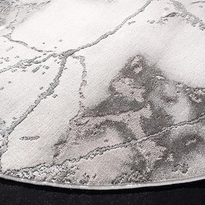 SAFAVIEH Craft Collection Area Rug - 6'7" Round, Grey & Silver, Modern Abstract Design, Non-Shedding & Easy Care, Ideal for High Traffic Areas in Living Room, Bedroom (CFT877G)