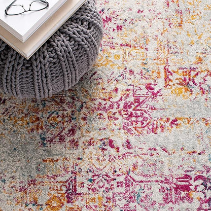 SAFAVIEH Evoke Collection 3' x 5' Ivory / Fuchsia EVK256Q Oriental Distressed Non-Shedding Living Room Bedroom Accent Rug